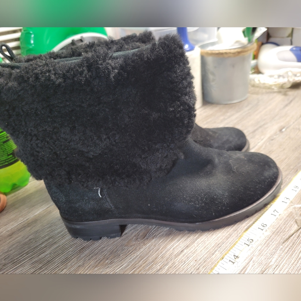 Kate Spade Black Leather & Faux Fur‎ Heeled Boots Women's Size 7.5